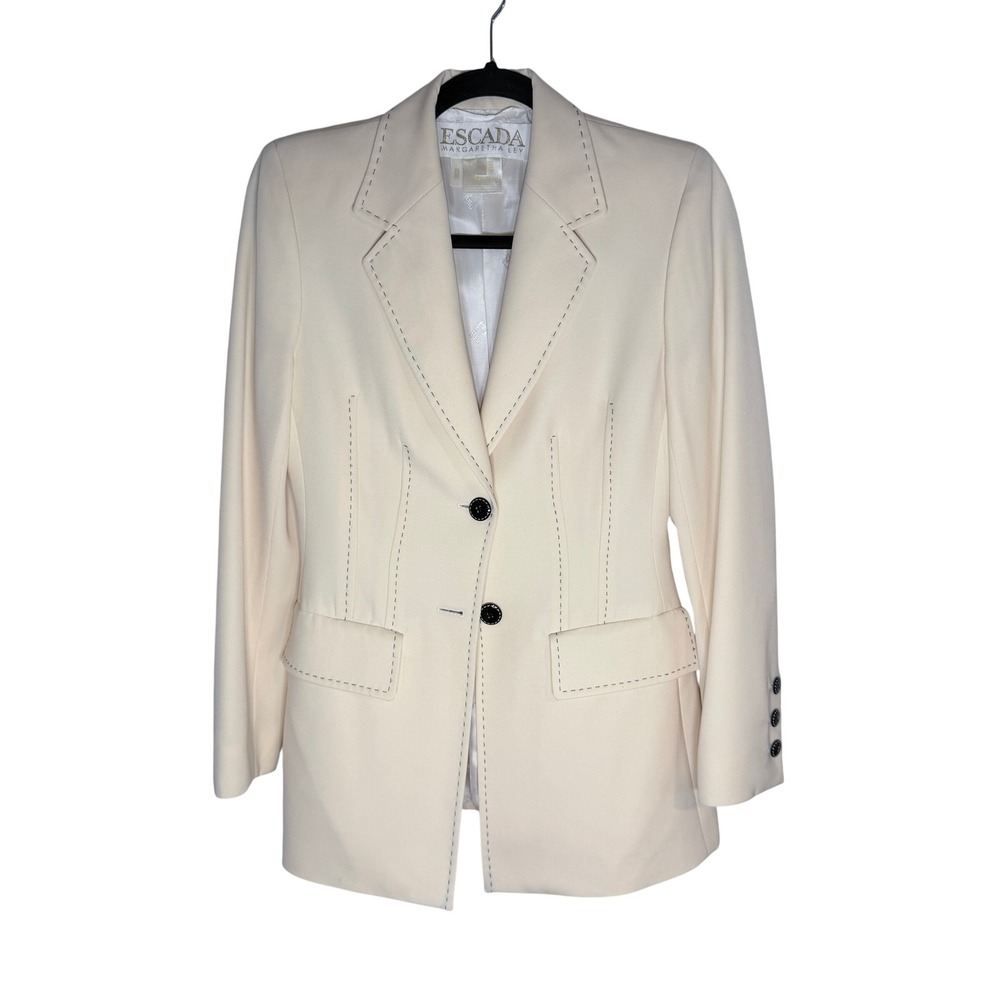 Escada Margaretha Ley Cream Wool Blazer Vintage Size 34 Cream White